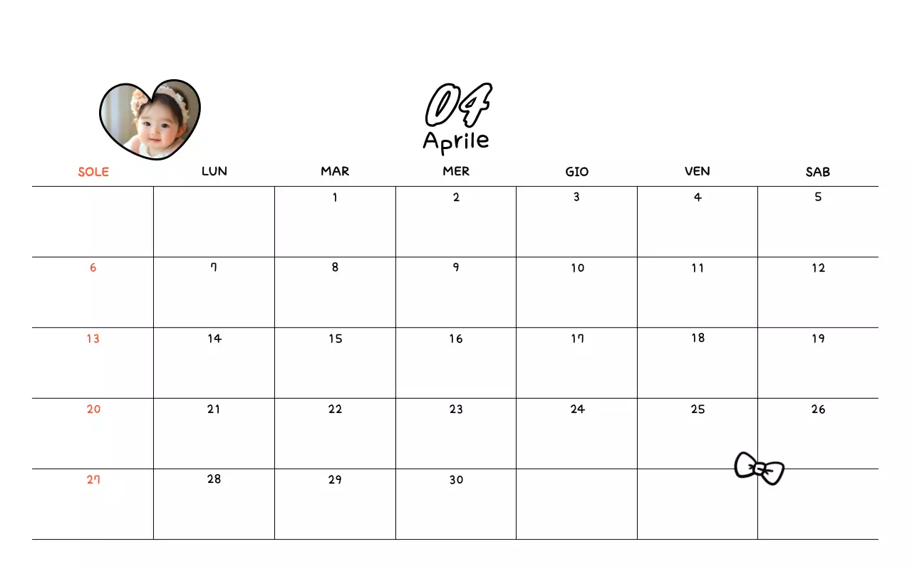 Calendario fotografico con disegno carino