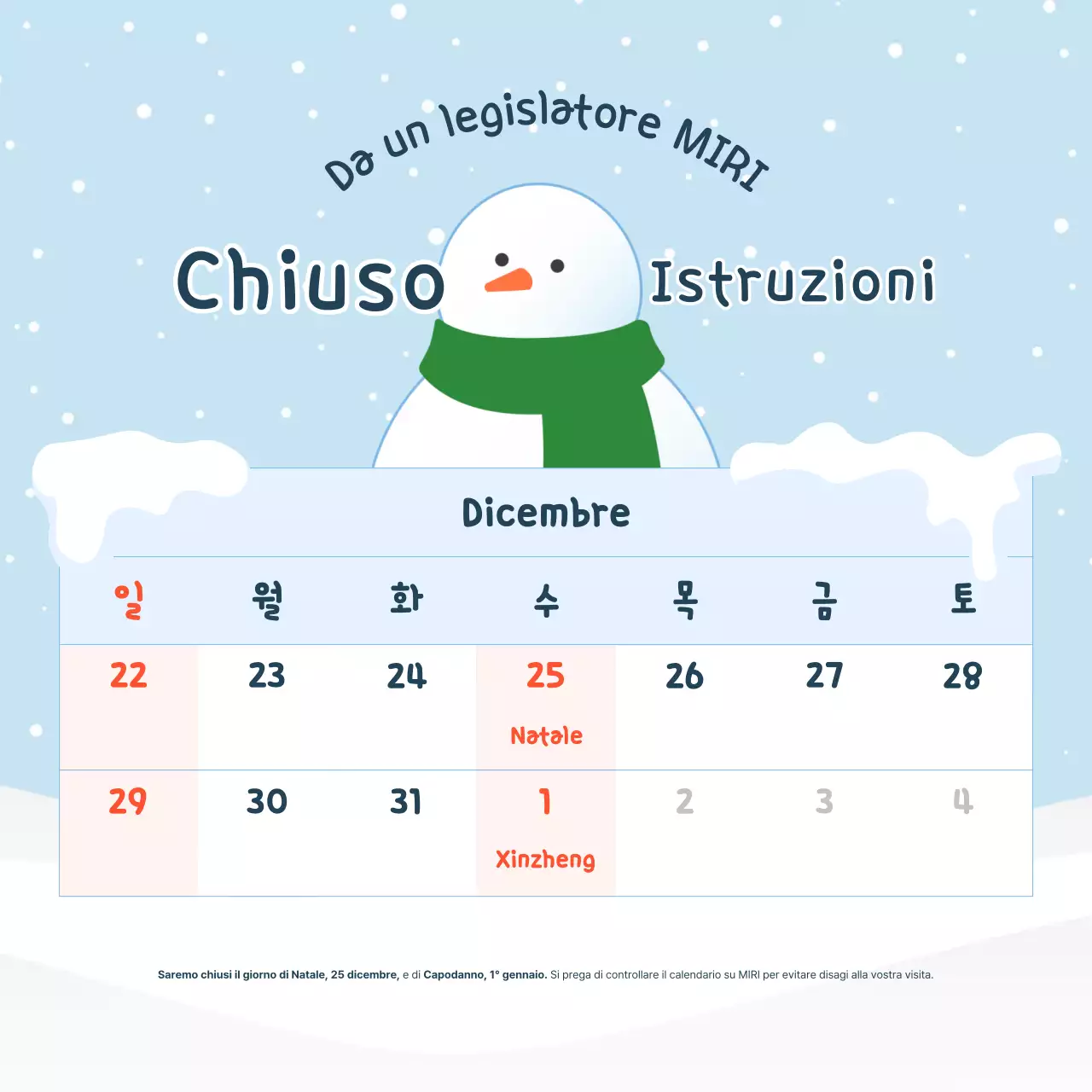 Avviso di chiusura blu chiaro