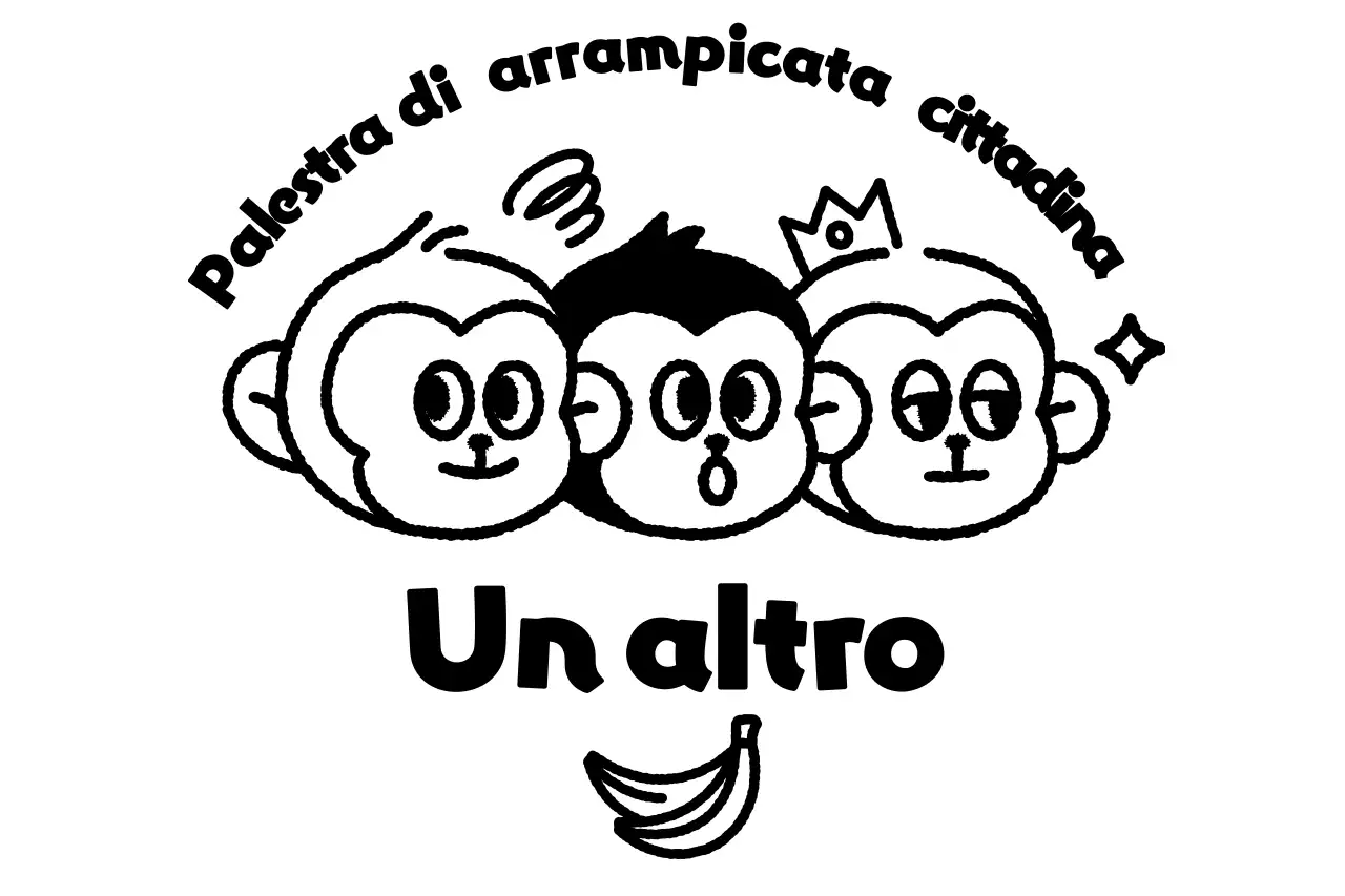 Logo sportivo semplice con illustrazione di tre simpatiche scimmie