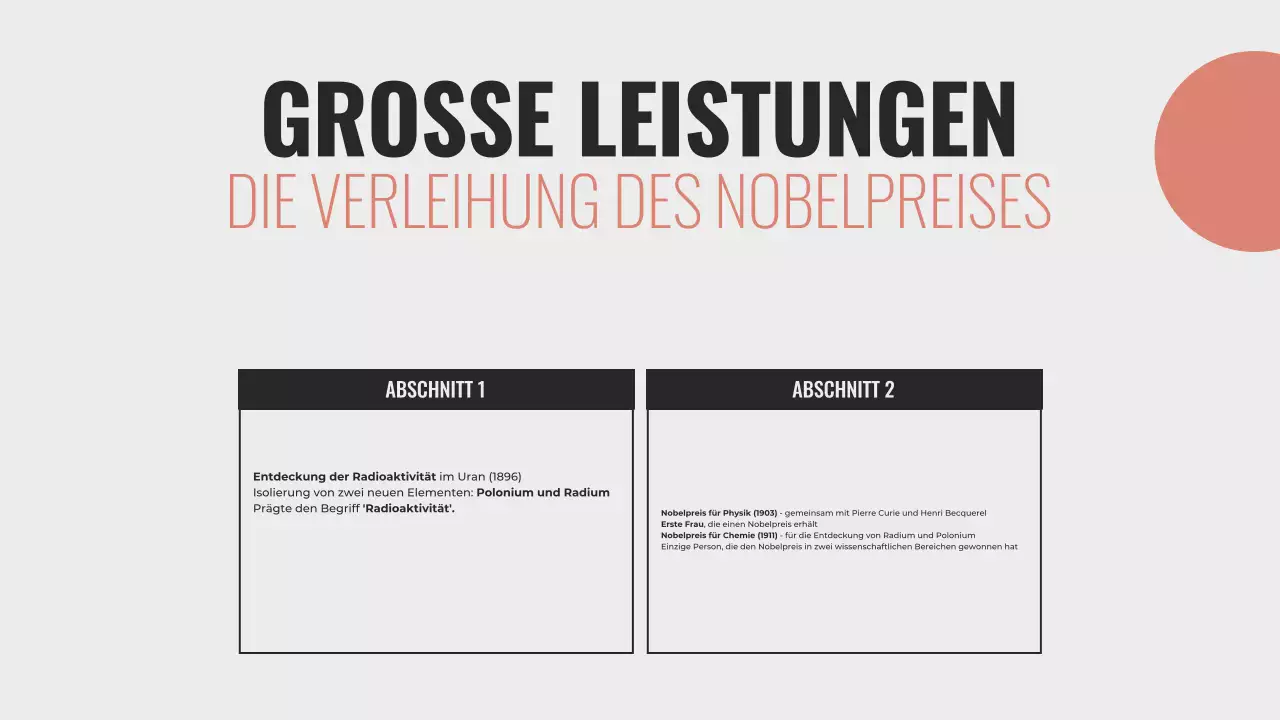Erkundung des Lebens von Marie Curie Minimalistische Präsentation