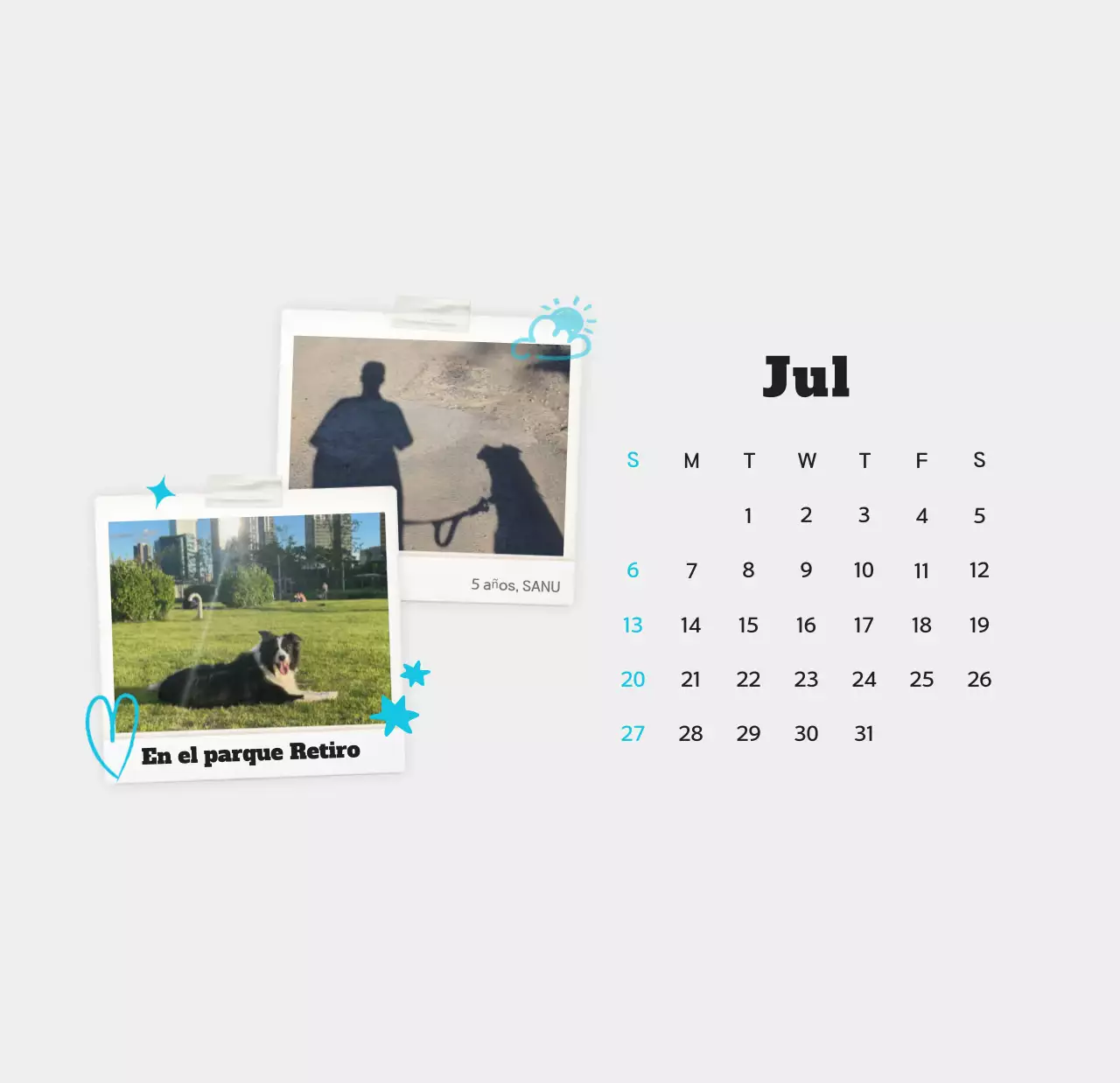 Calendario de fotos de mascotas blanco y limpio