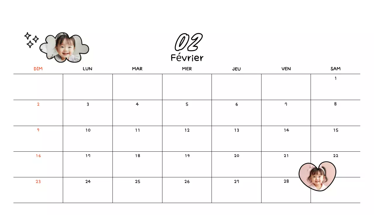 Calendrier photo jaune mignon