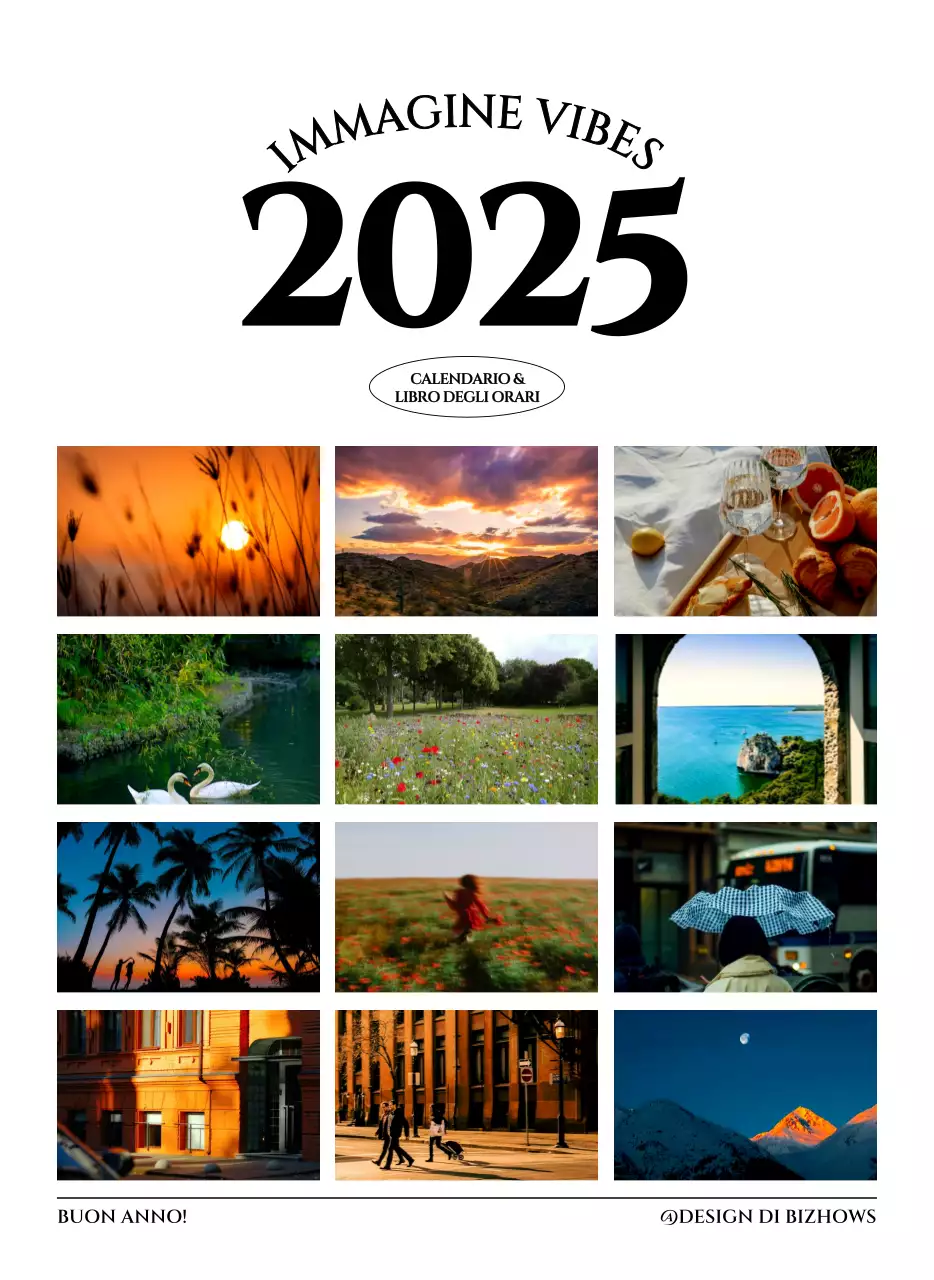 Calendario da parete in stile semplice con concetto di fotografia di viaggio emozionale in bianco e nero