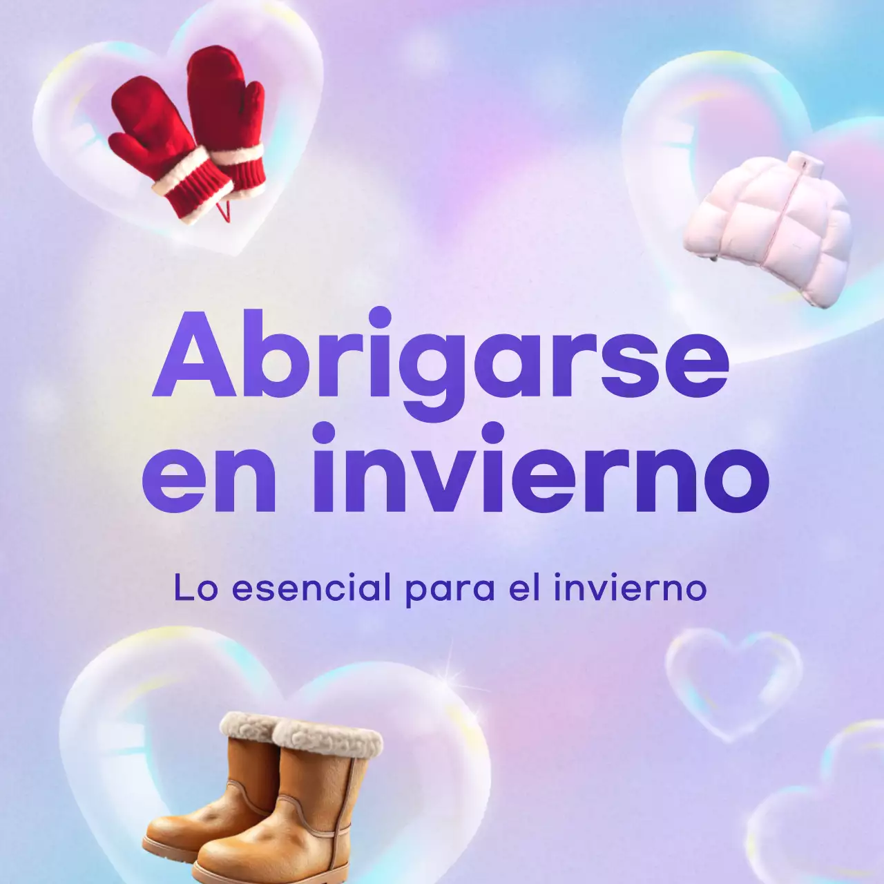 Anuncio de artículos de invierno acogedores de color malva