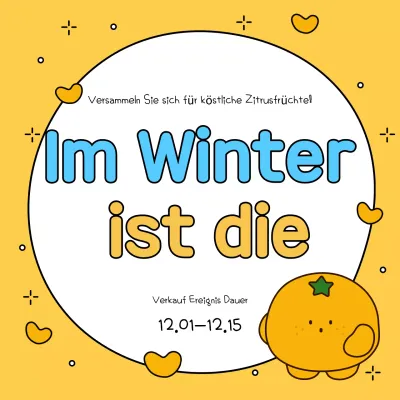 Werbung für eine Winterveranstaltung in Gelb und Orange