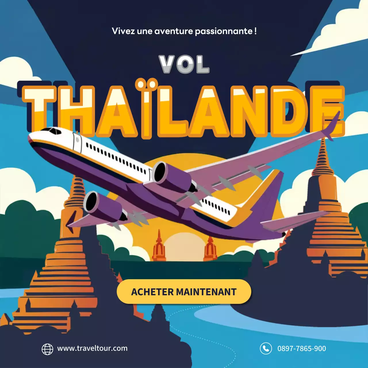 promotion de voyage rétro violet