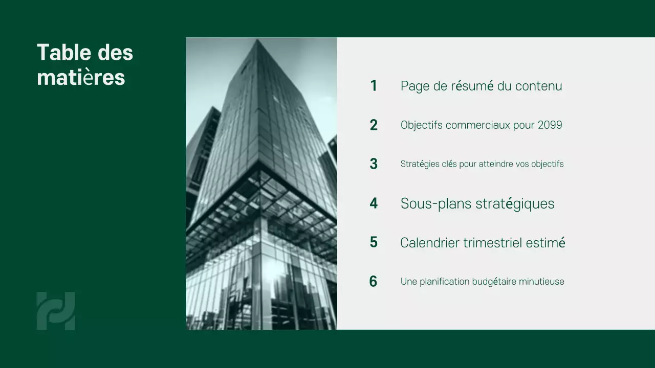 Un plan d'affaires propre, vert et gris pour l'année à venir
