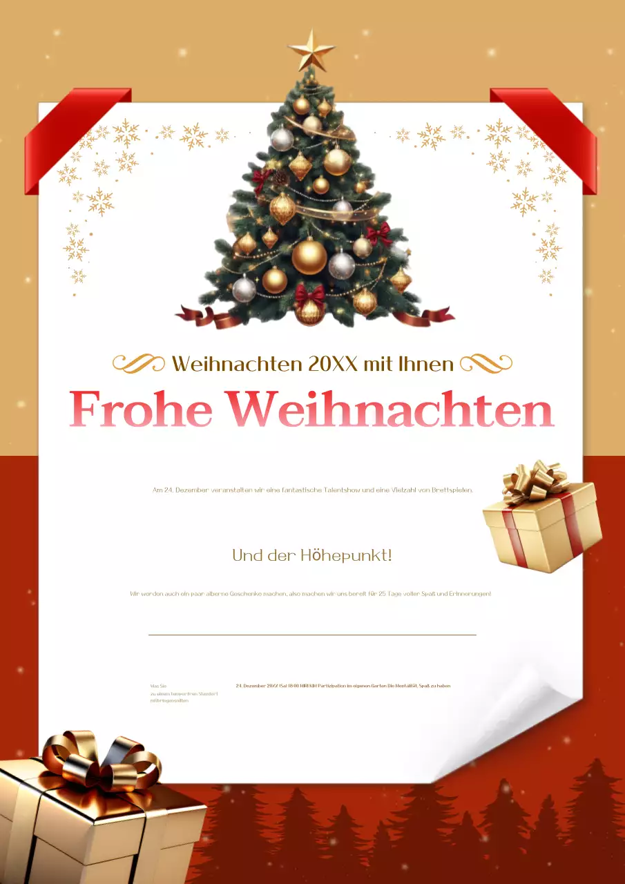 Einladung zur Weihnachtsfeier in Rot und Gold