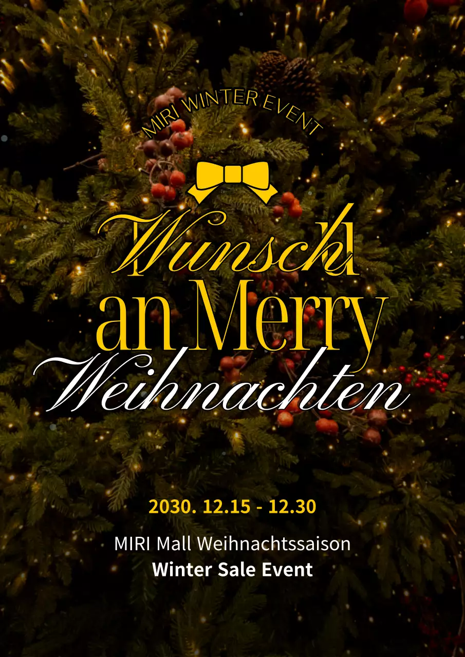 Eine einfache gelb-weiße Weihnachtsverkaufsanzeige für Winterprodukte