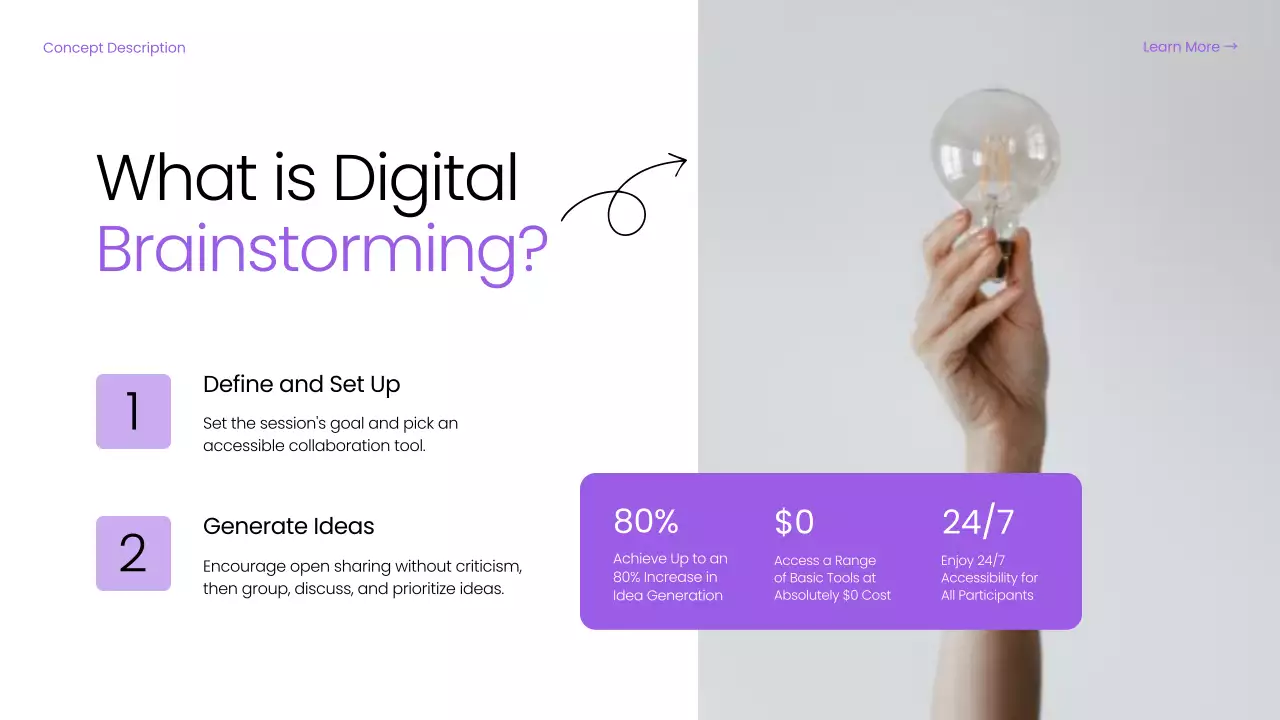 Bài thuyết trình hướng dẫn động não hiện đại màu tím