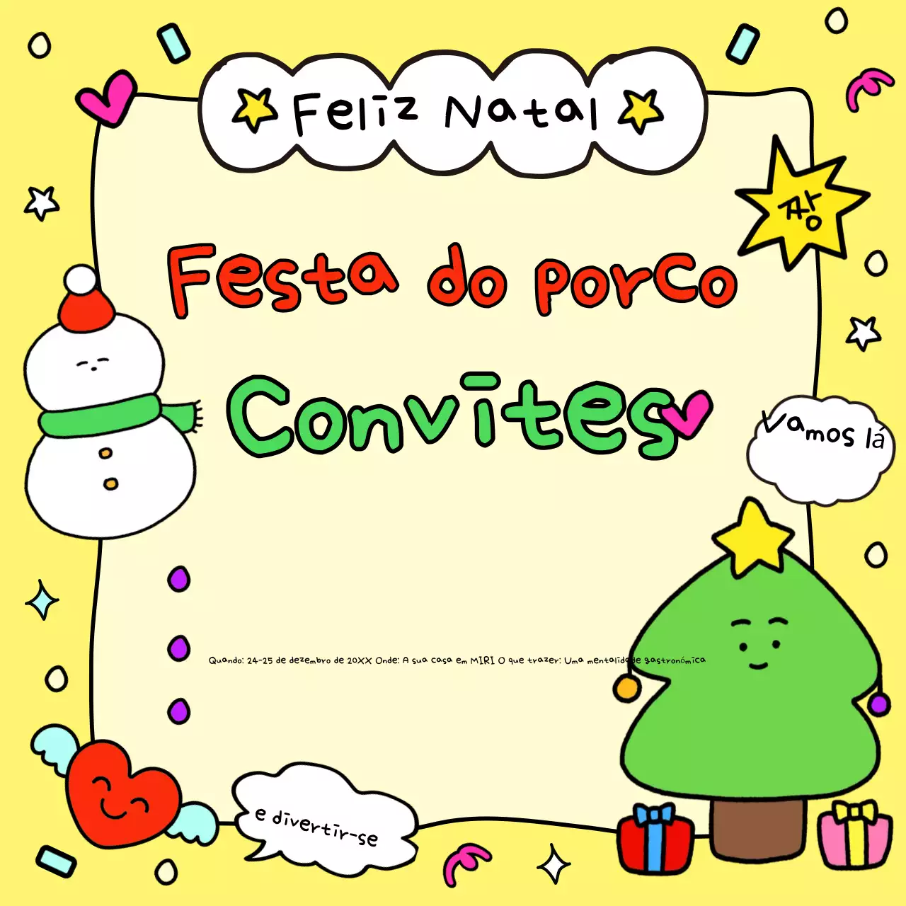 Convite de Natal amarelo e acolhedor
