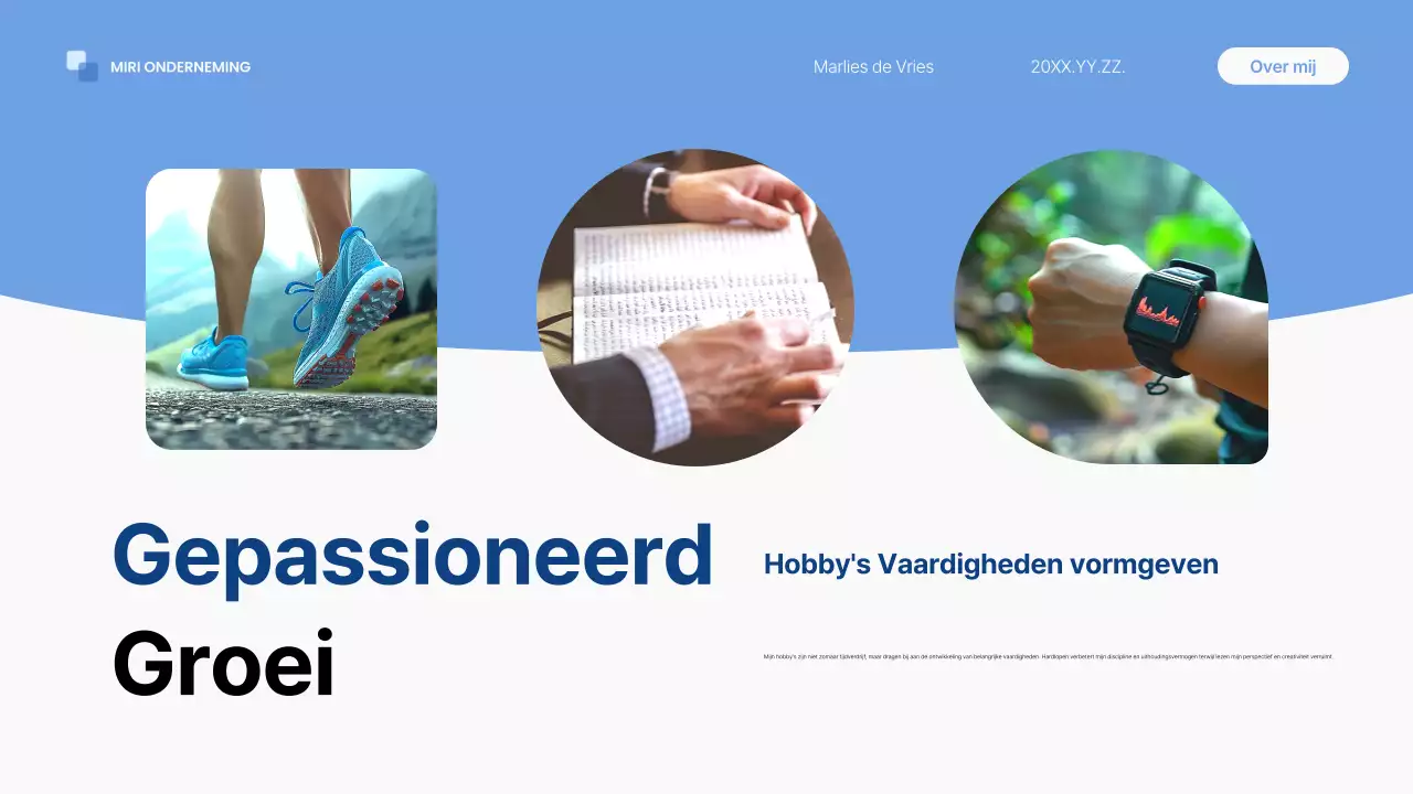 blauwe moderne zelfintroductie pitch