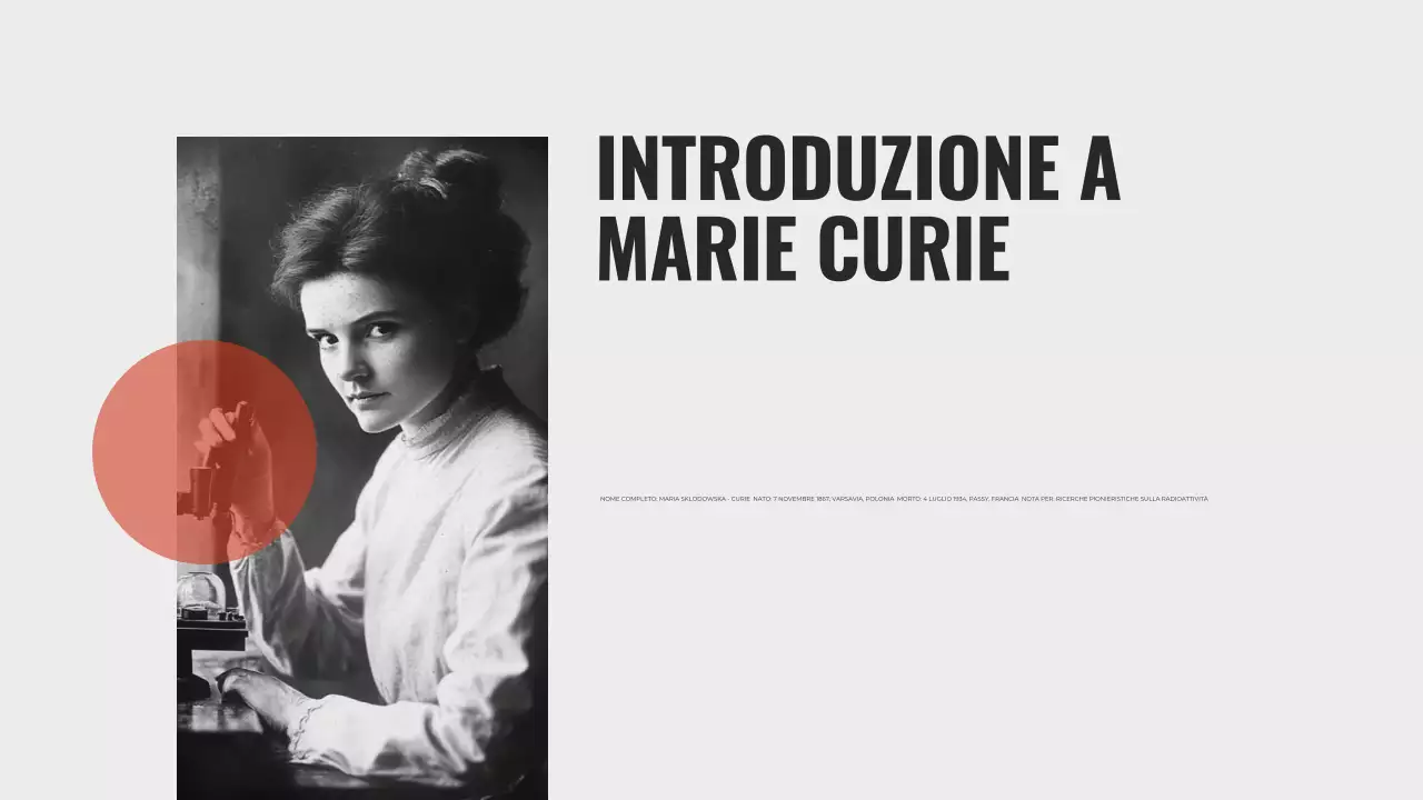 Esplorare la vita di Marie Curie Presentazione minimalista