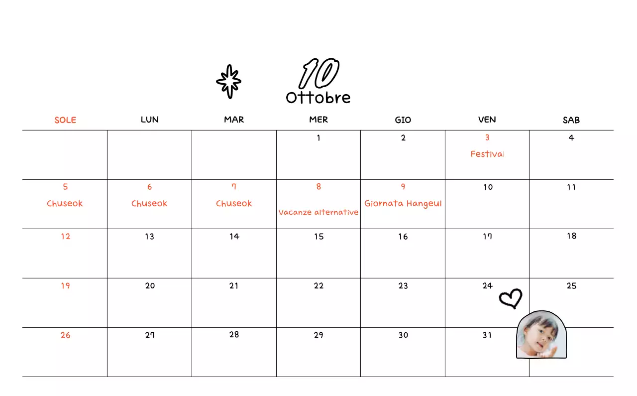 Calendario fotografico con disegno carino