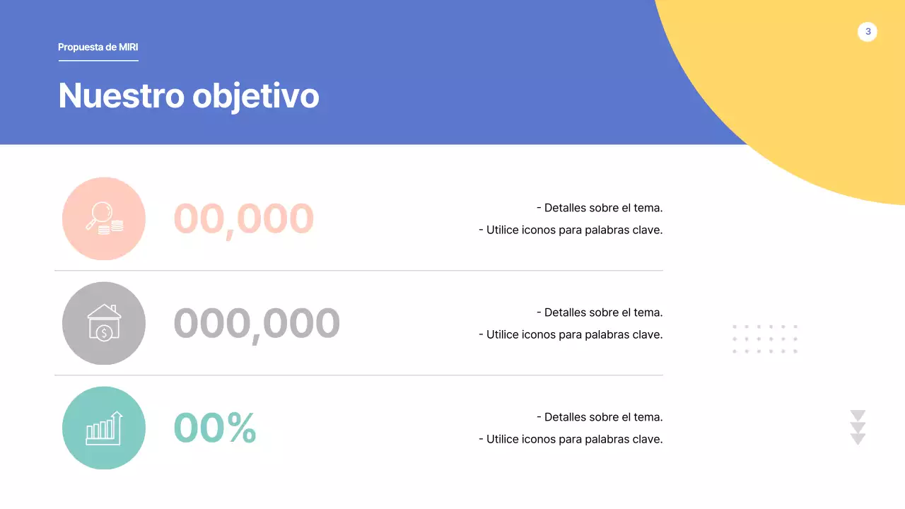 Una propuesta con formas limpias en azul y amarillo