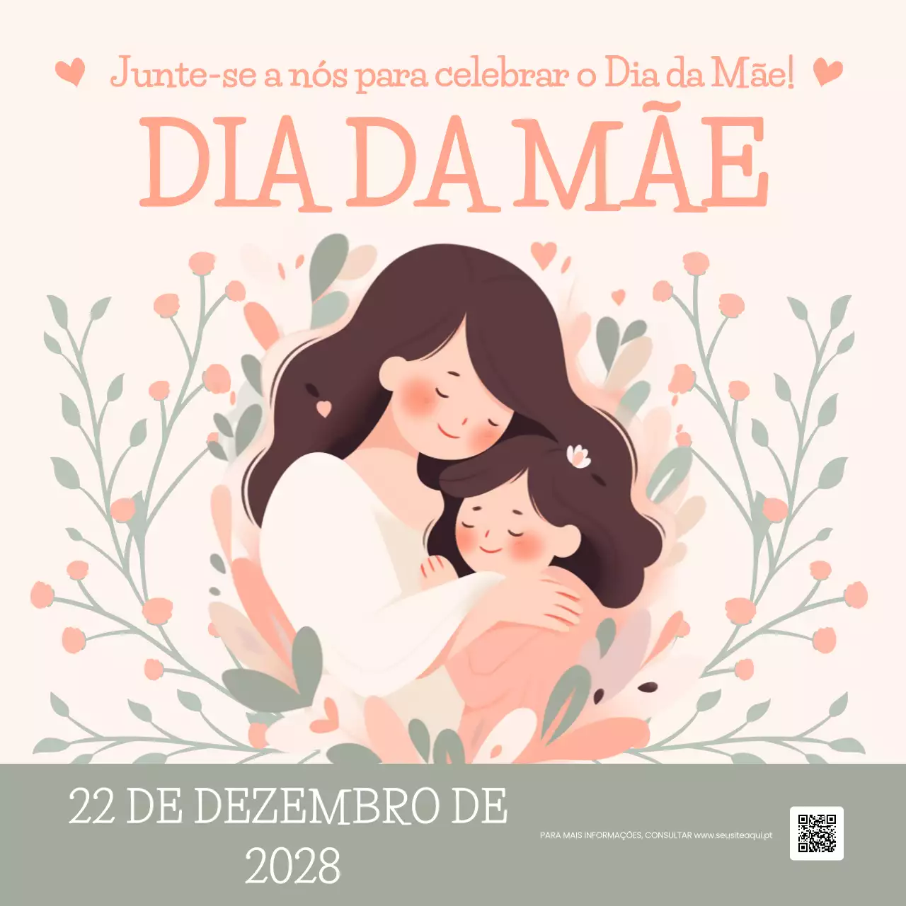 convite floral bege para o Dia da Mãe