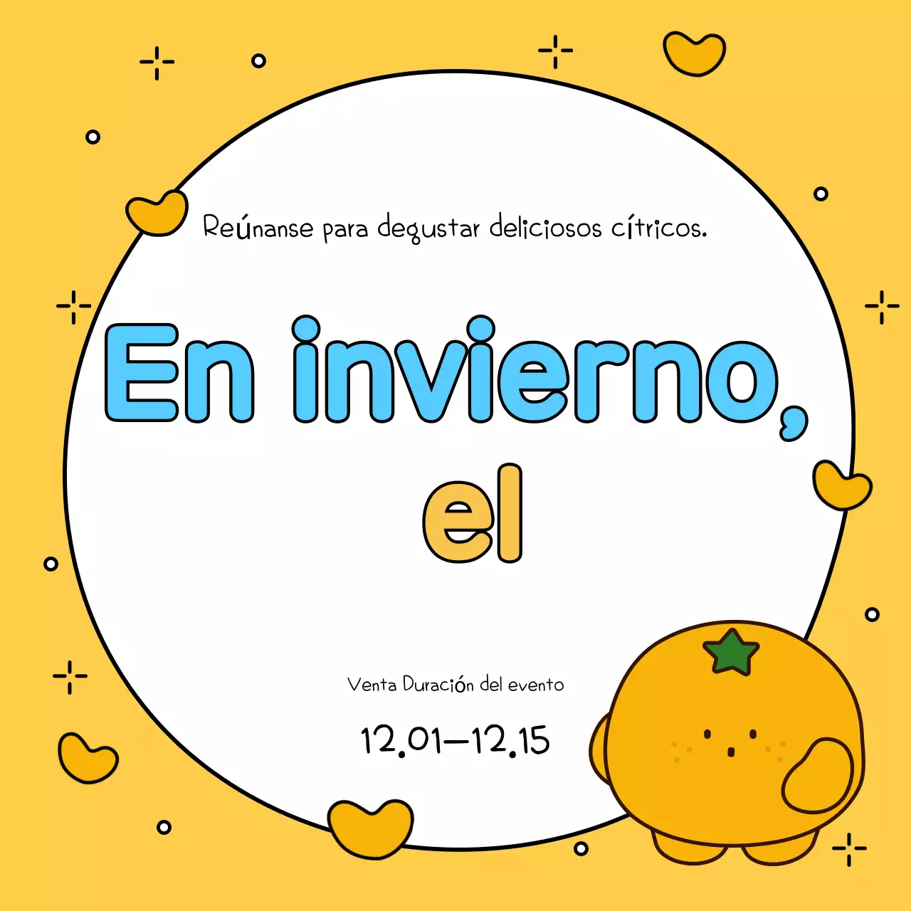 Anuncie un evento invernal en amarillo y naranja