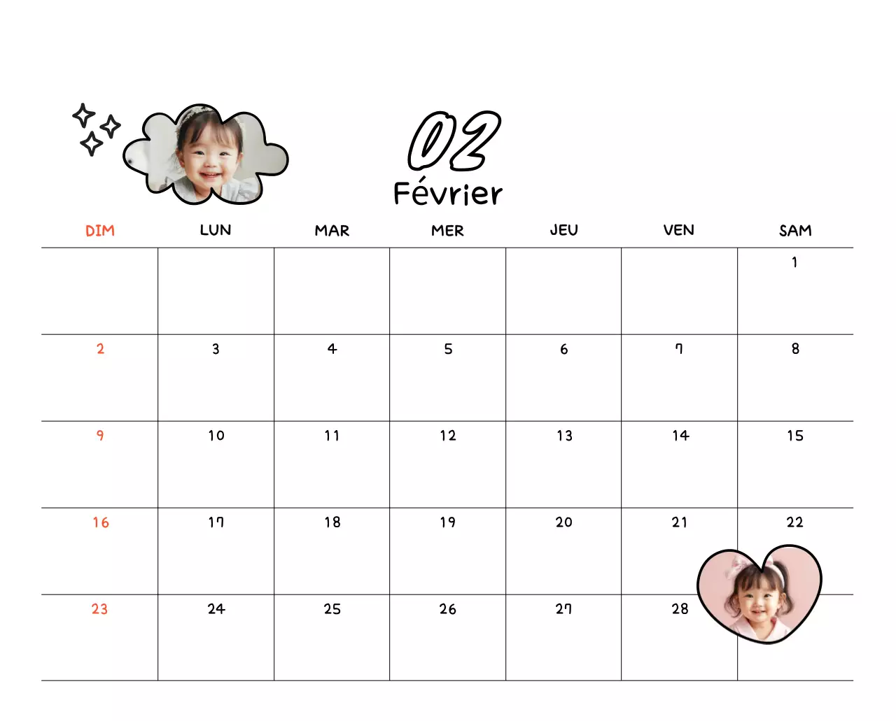 Calendrier photo jaune mignon