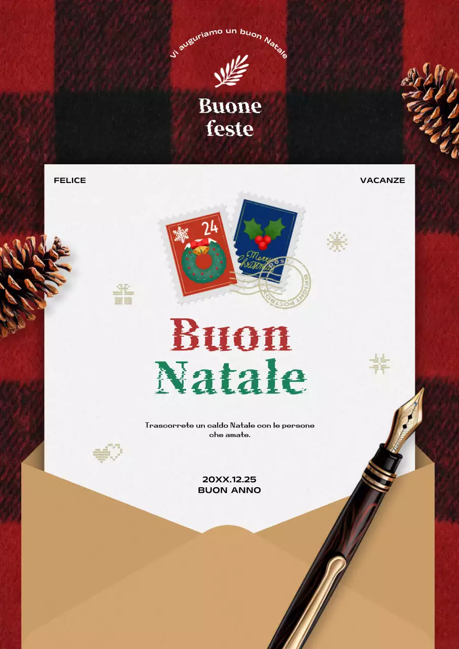 Cartolina natalizia rossa d'epoca