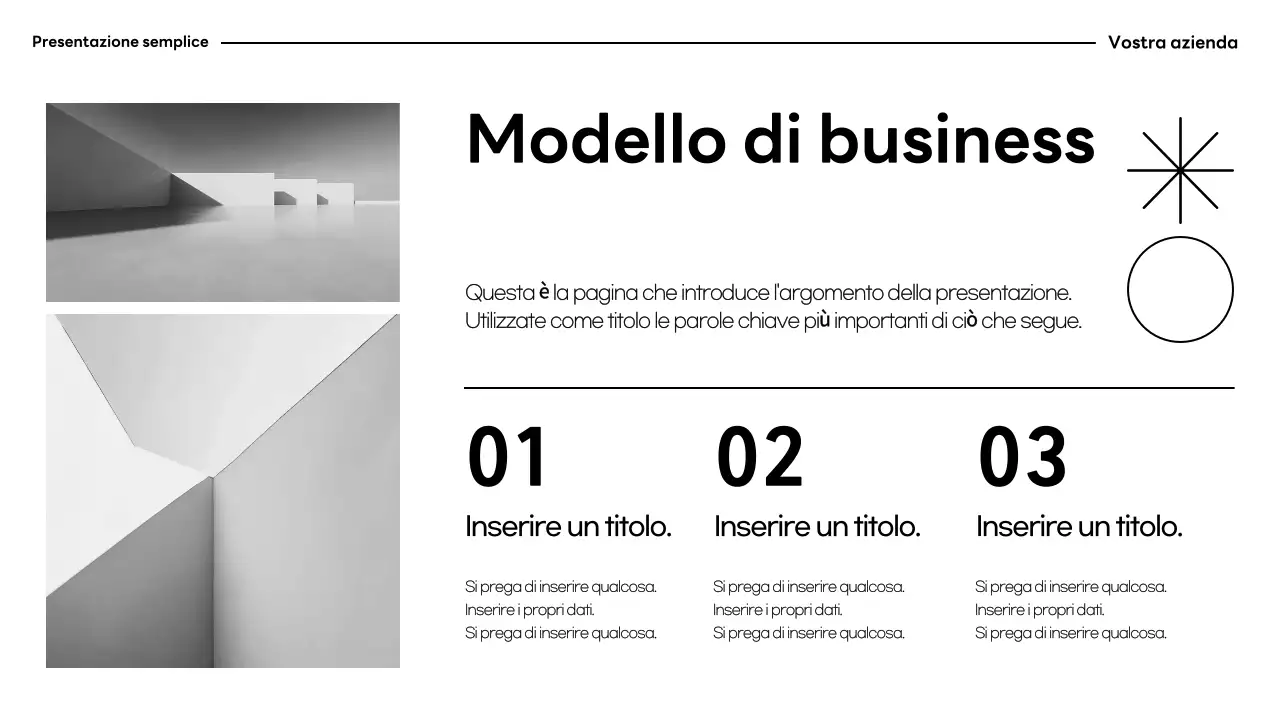 Documentazione di presentazione minimalista in bianco e nero