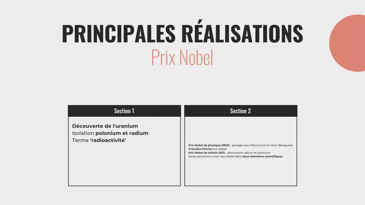 Explorer la vie de Marie Curie Présentation minimaliste