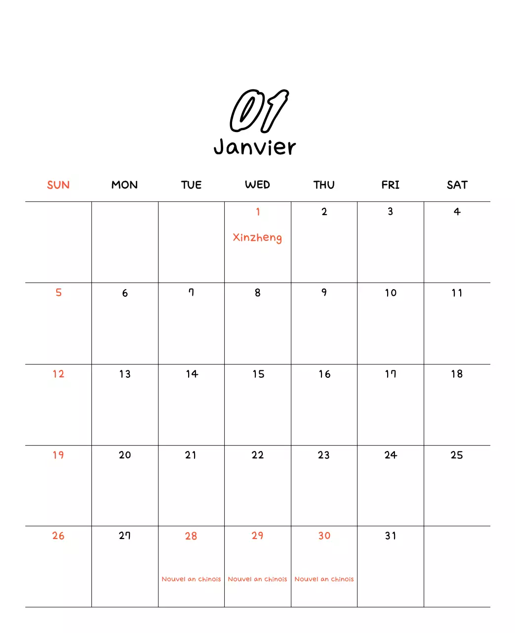 Adorable calendrier du Nouvel An