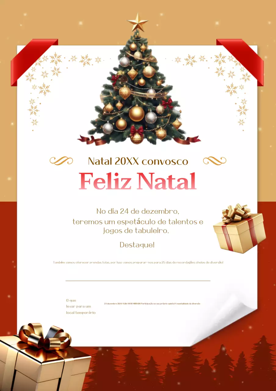 Convite para festa de Natal em vermelho e dourado