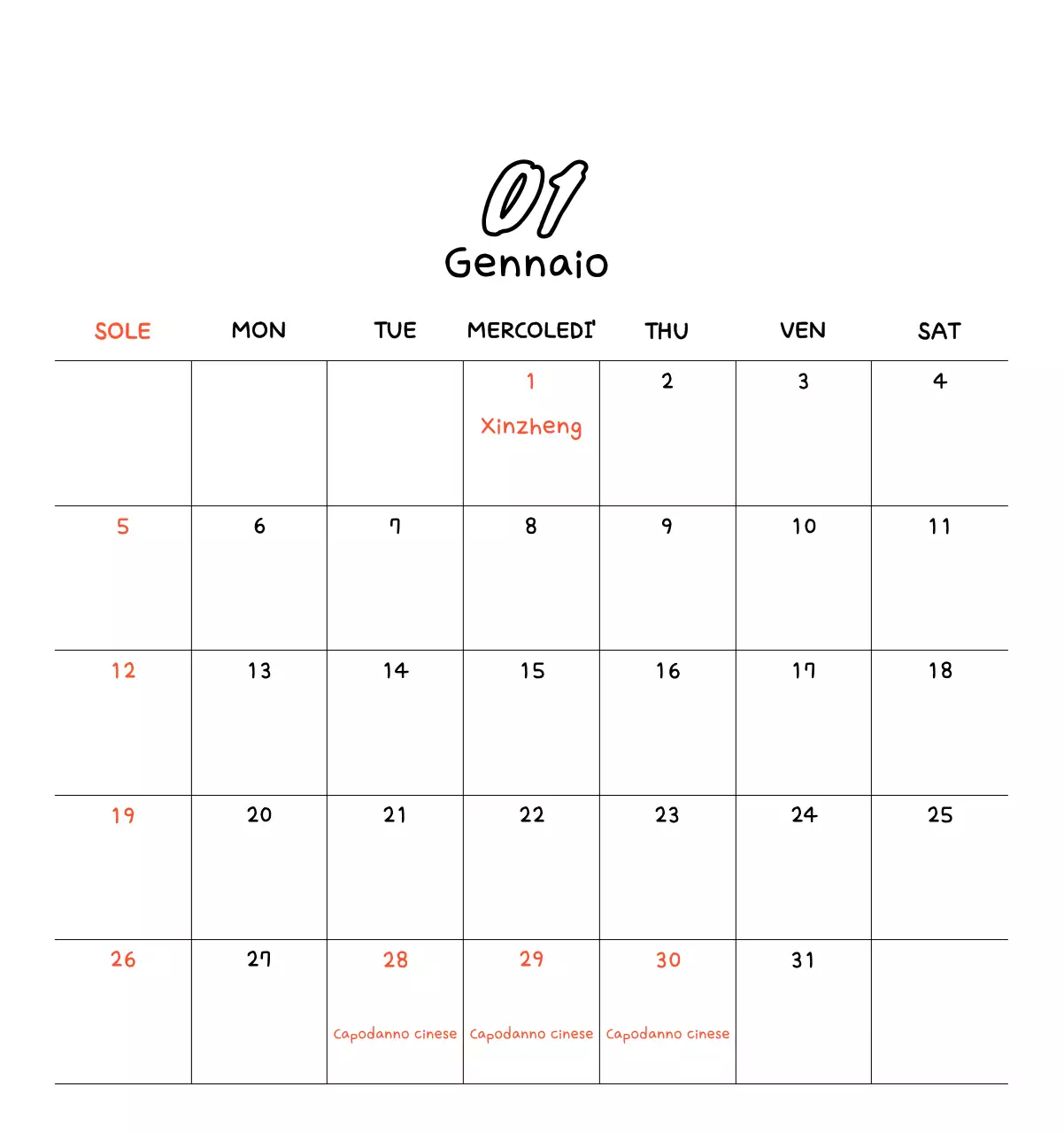 Calendario fotografico di Capodanno