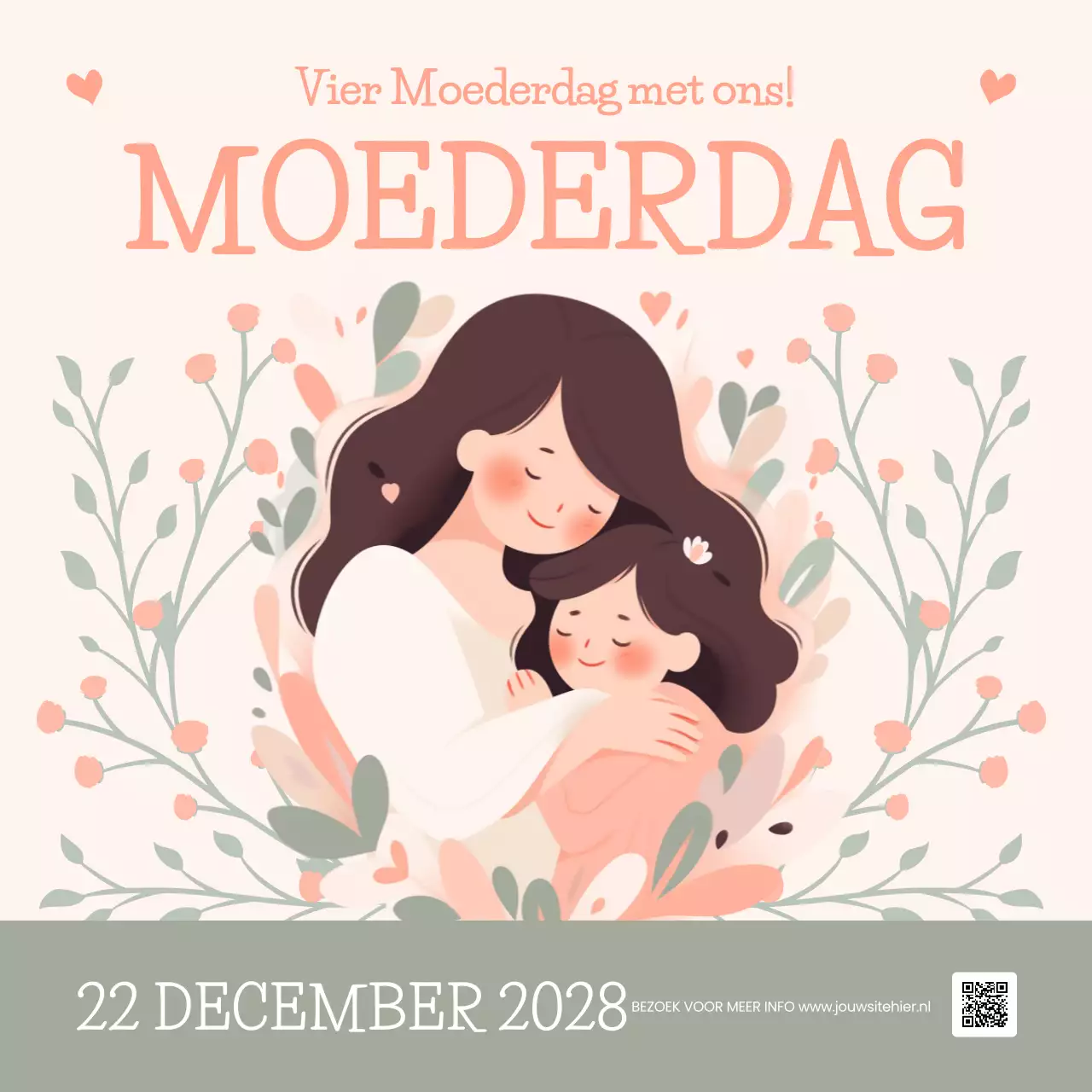 beige gebloemde Moederdag uitnodiging