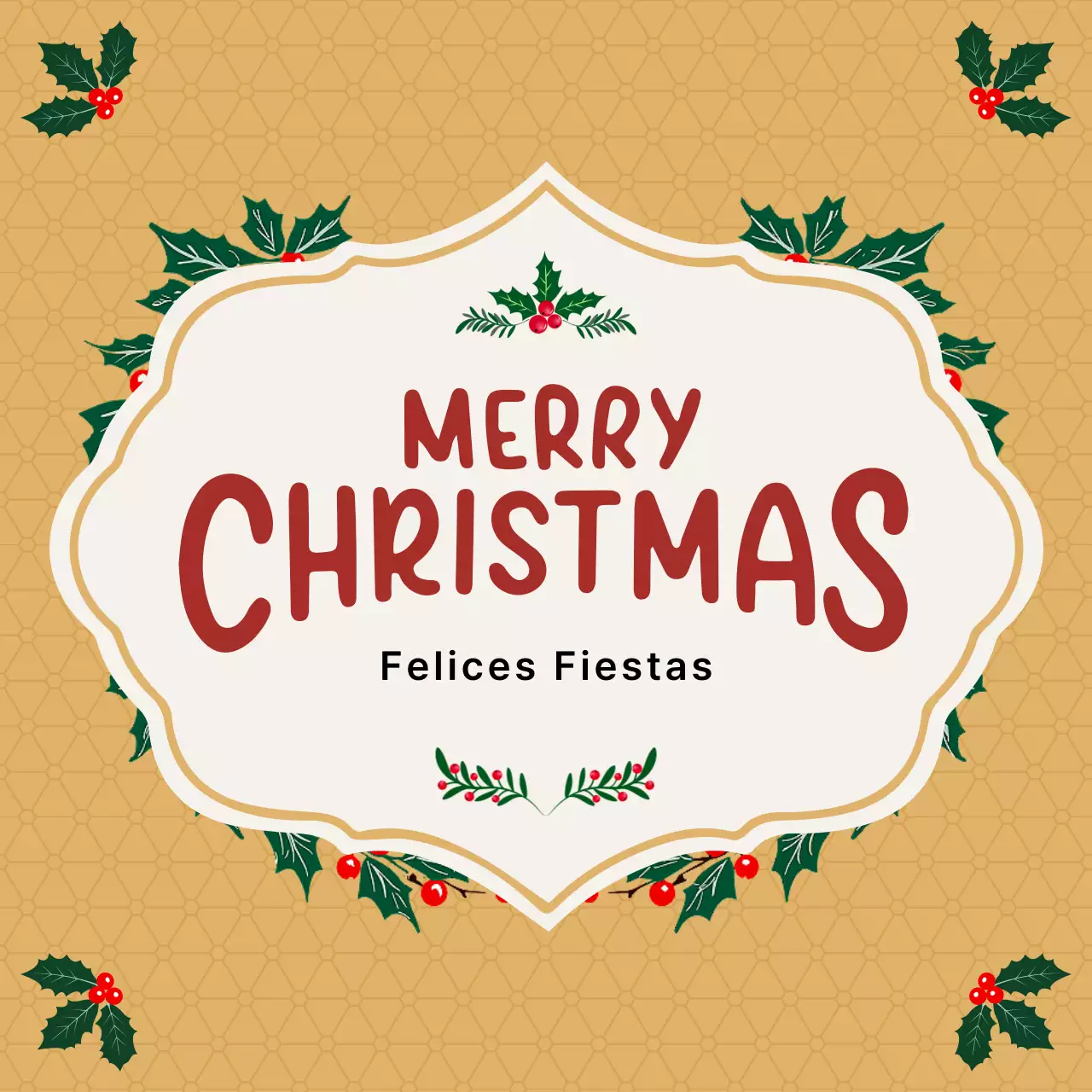 Felicitación navideña clásica en beige