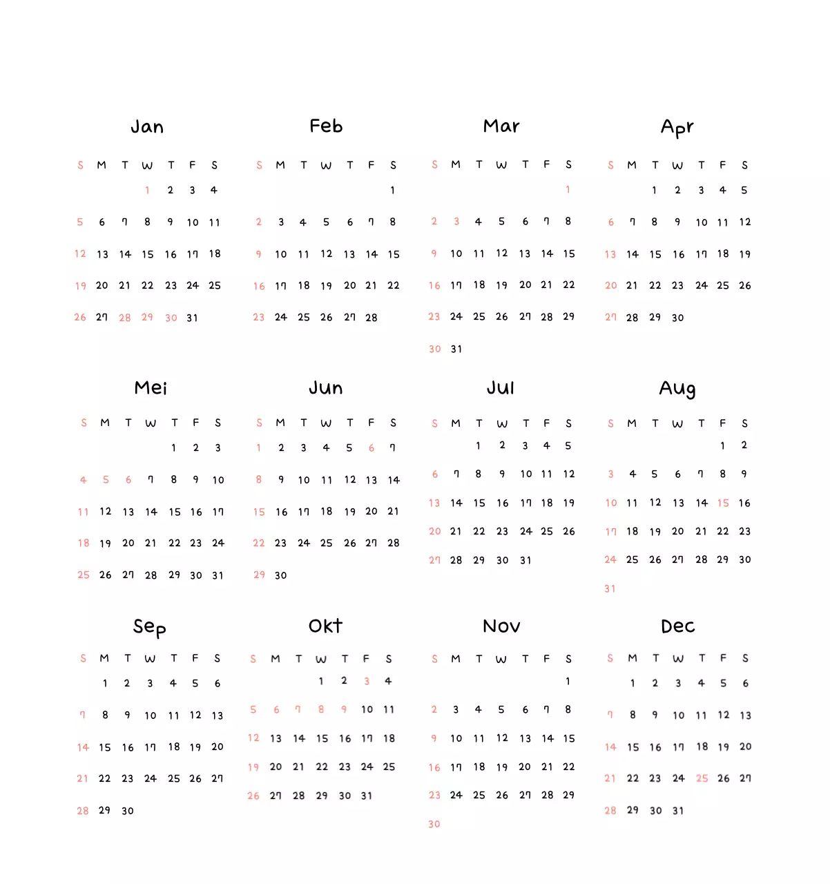 Schattige nieuwjaarskalender