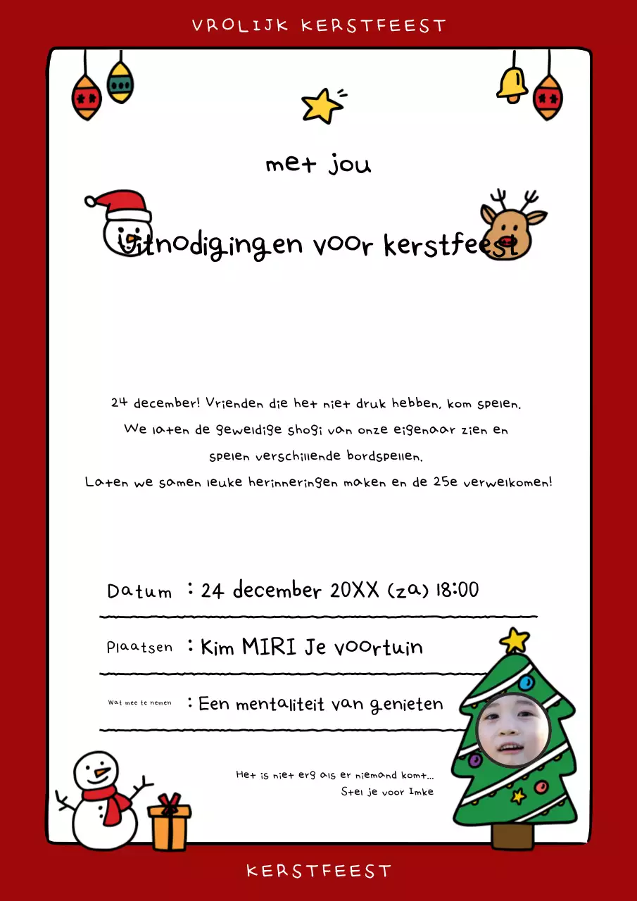 Rode schattige kerstuitnodiging