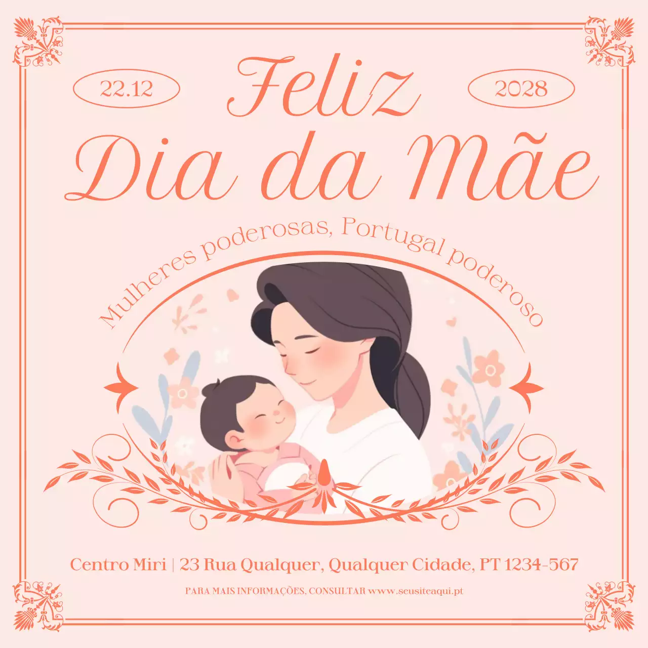 convite elegante em coral para o Dia da Mãe