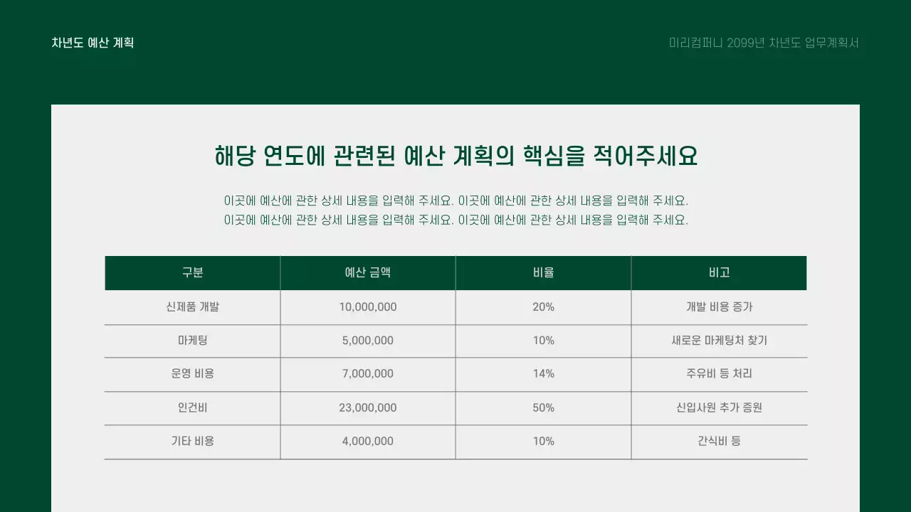 초록과 회색의 깔끔한 차년도 업무 계획 기획서