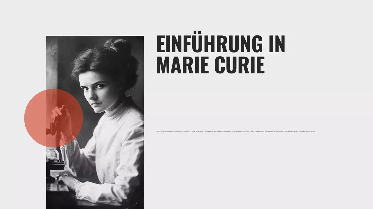 Erkundung des Lebens von Marie Curie Minimalistische Präsentation