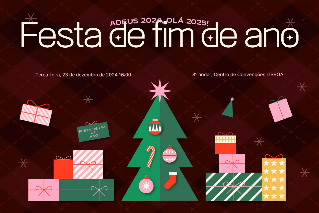 Evento de festa de fim de ano da caixa de presente Burgundy