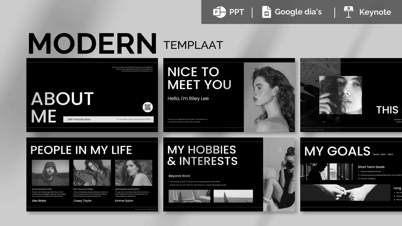 zwart-wit moderne zelf-introductie portfolio