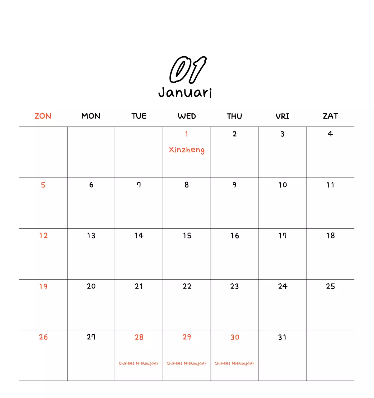 Schattige nieuwjaarskalender