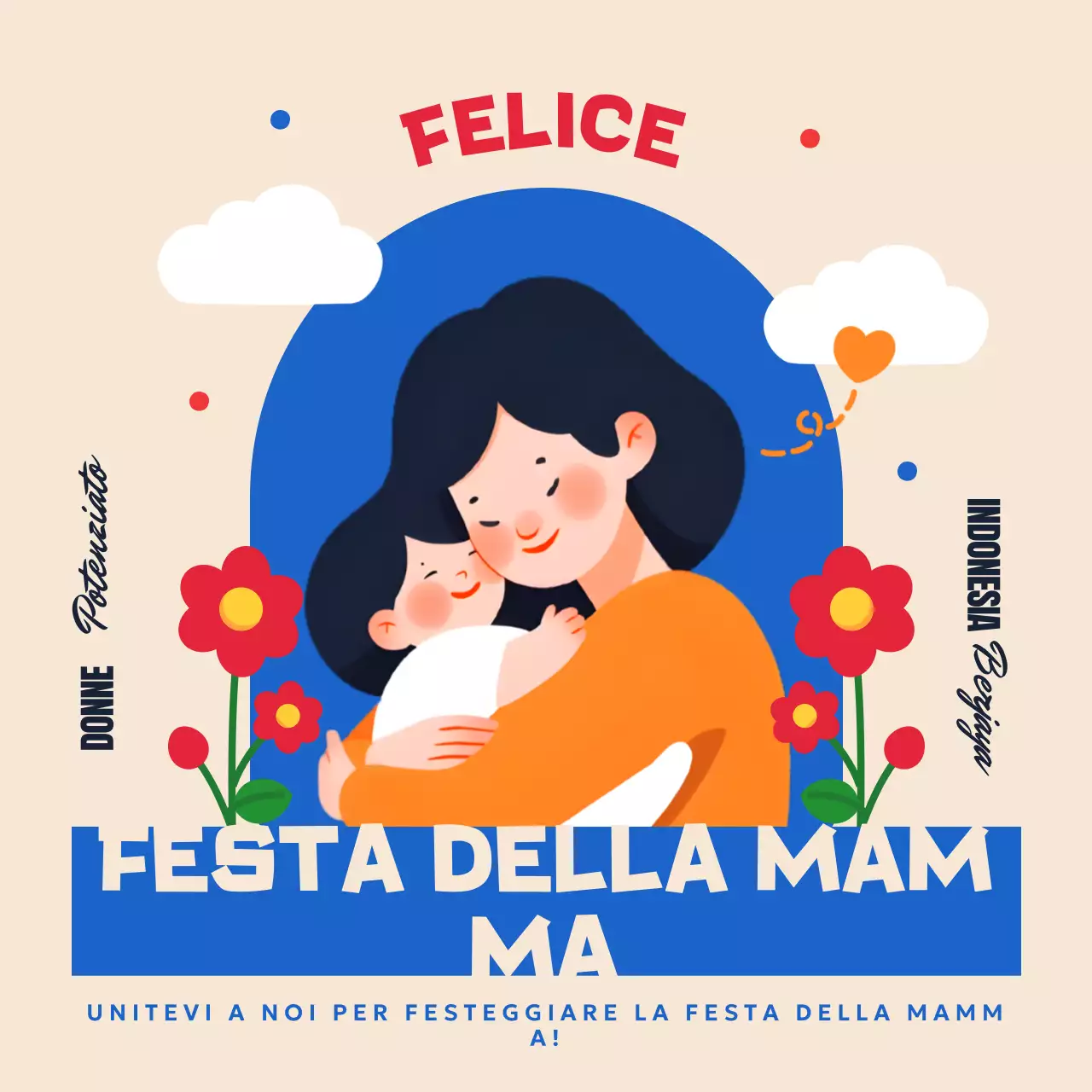 annuncio blu retrò indonesia per la festa della mamma