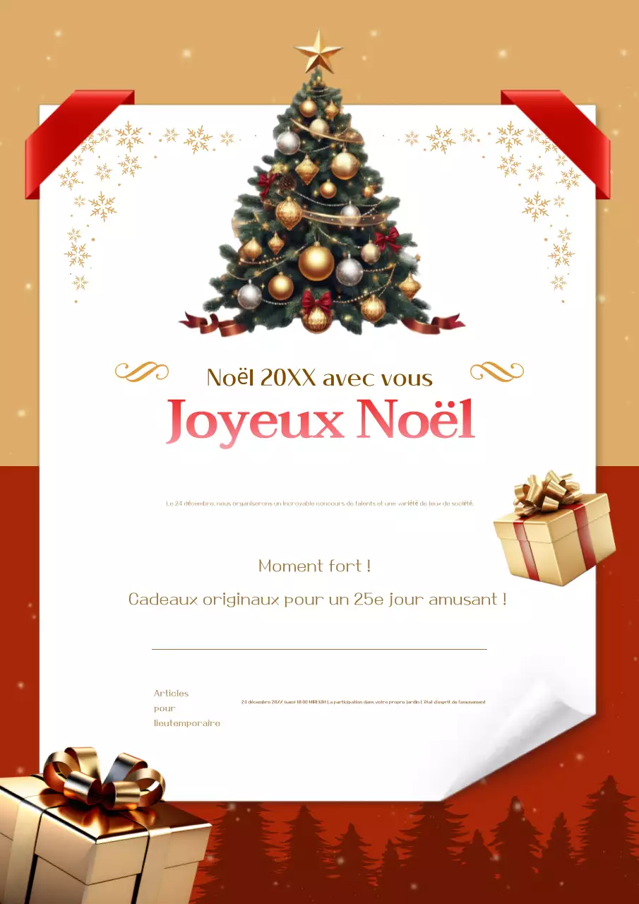 Invitation à une fête de Noël en rouge et or