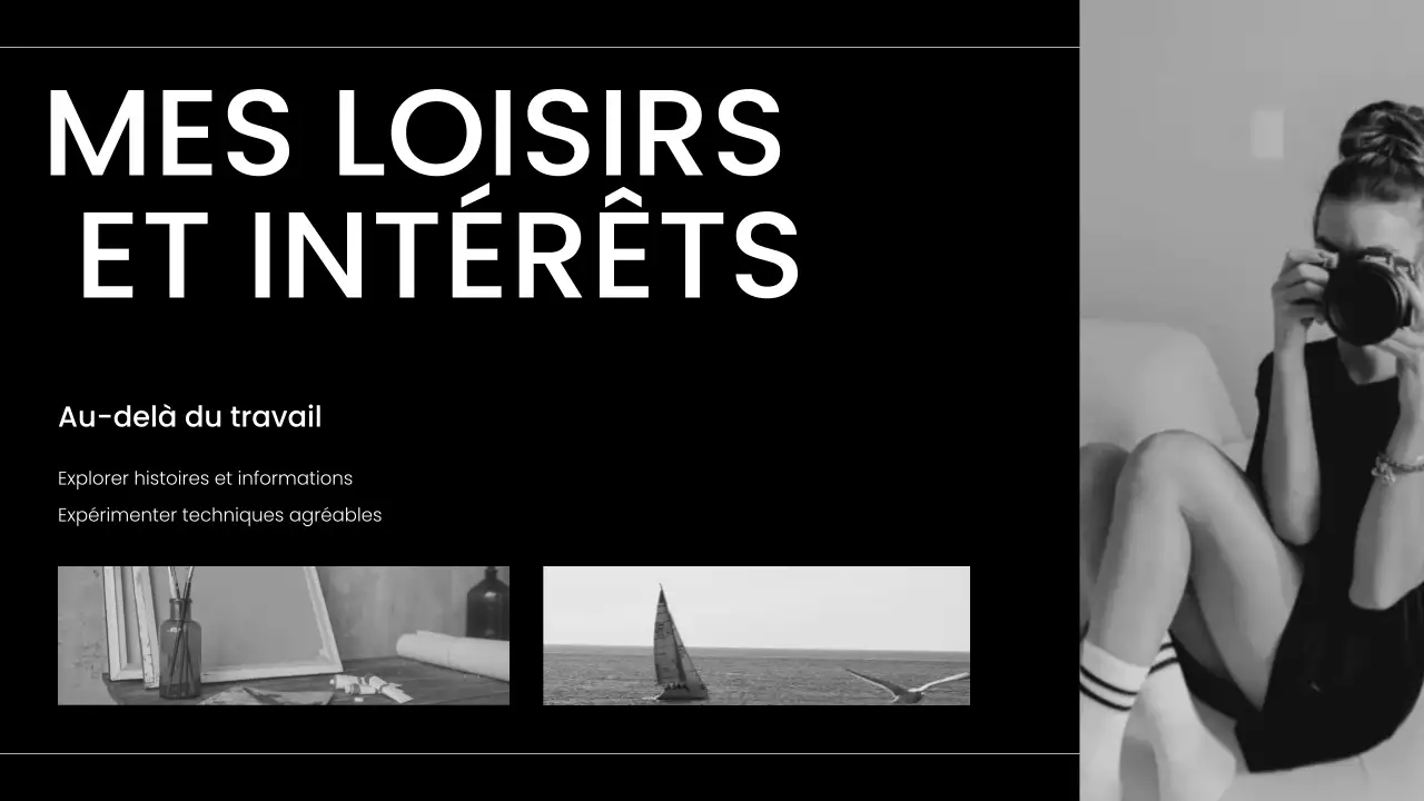 portfolio d'auto-présentation moderne en noir et blanc