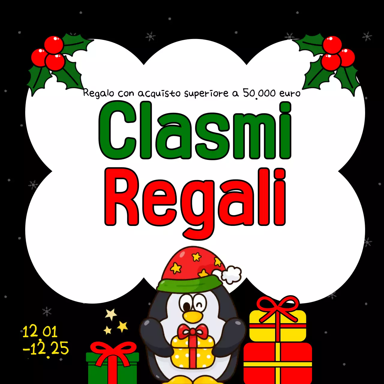 Pubblicizzate il vostro evento natalizio in rosso e verde con questo simpatico annuncio natalizio.