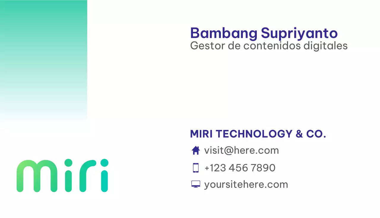 tarjeta de visita moderna verde azulado