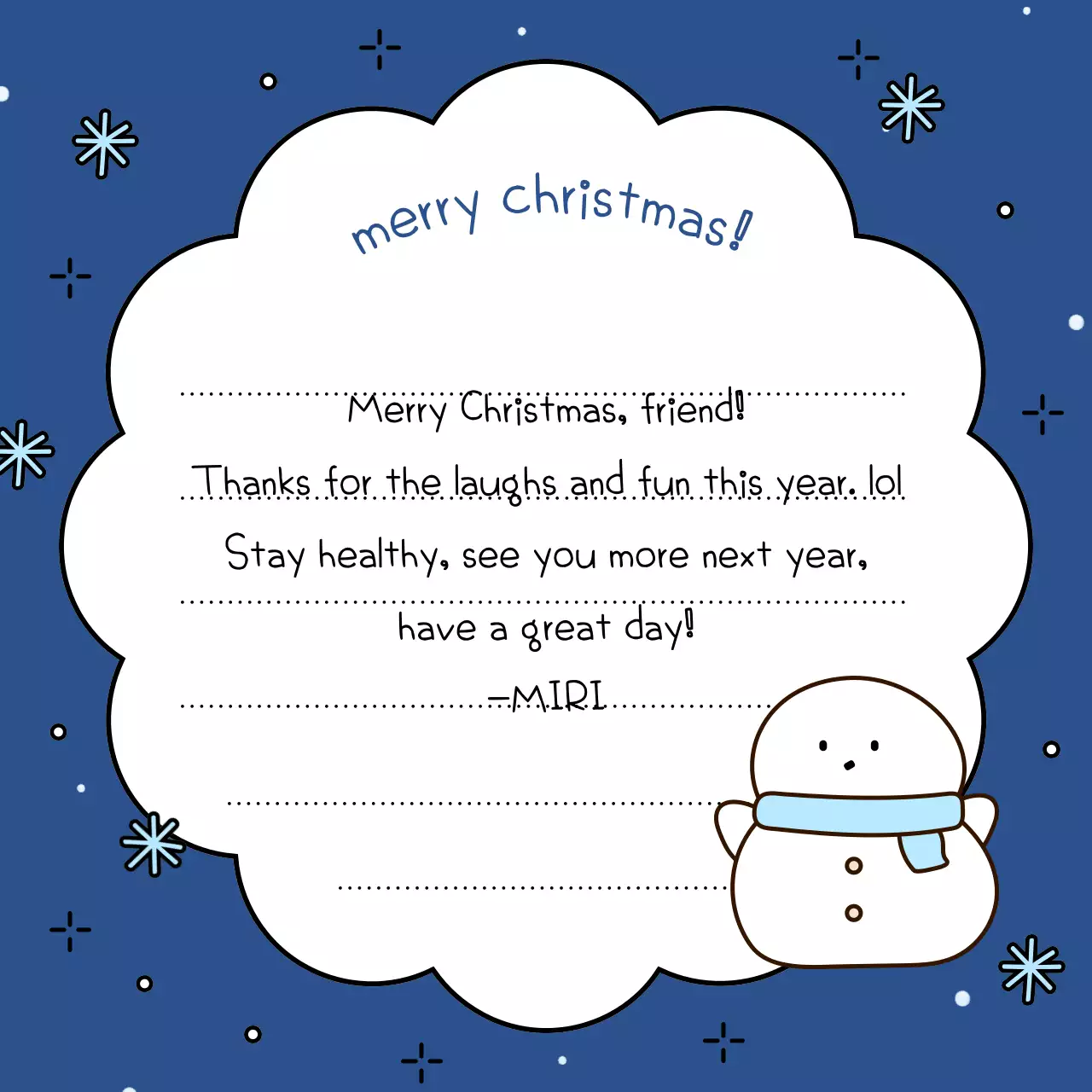 Kartu Ucapan Natal Lucu Berwarna Biru untuk Media Sosial