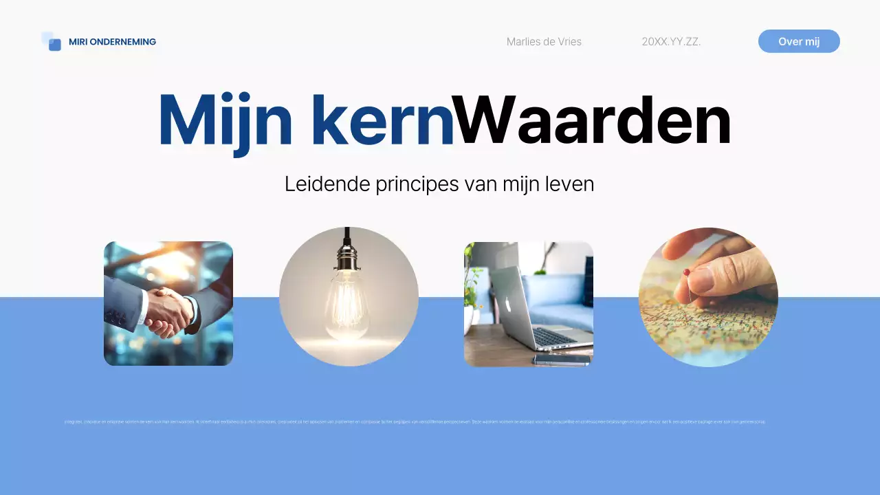 blauwe moderne zelfintroductie pitch