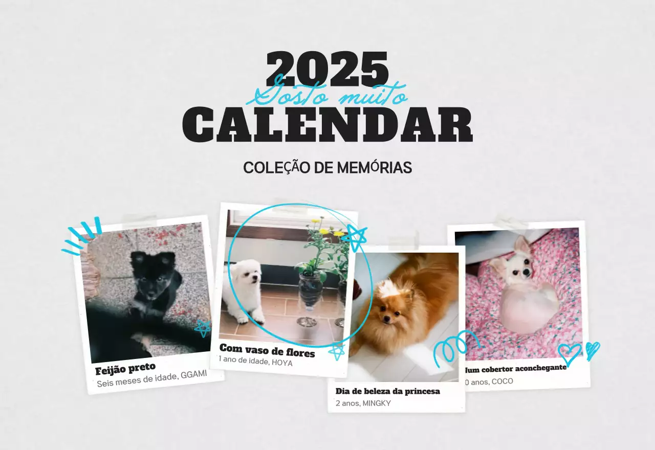 Calendário fotográfico branco e limpo para animais de estimação