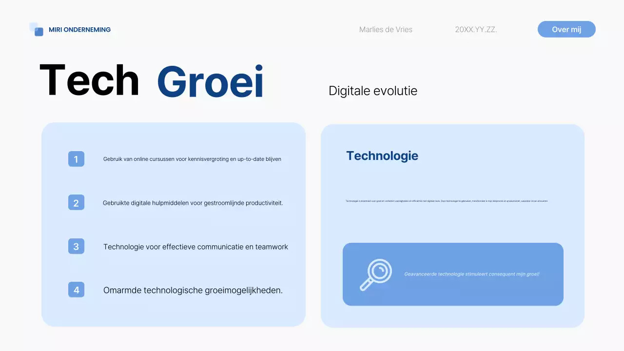 blauwe moderne zelfintroductie pitch