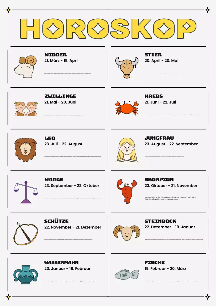 gelbes modernes Horoskop Leitfaden