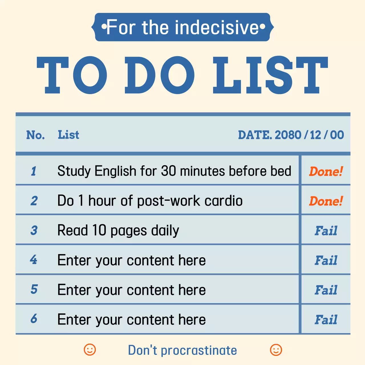 Bài đăng trên mạng xã hội về danh sách việc cần làm theo phong cách cổ điển màu xanh lam