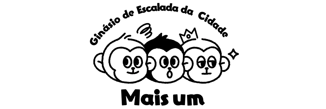 Logótipo desportivo simples com ilustração de três macacos engraçados